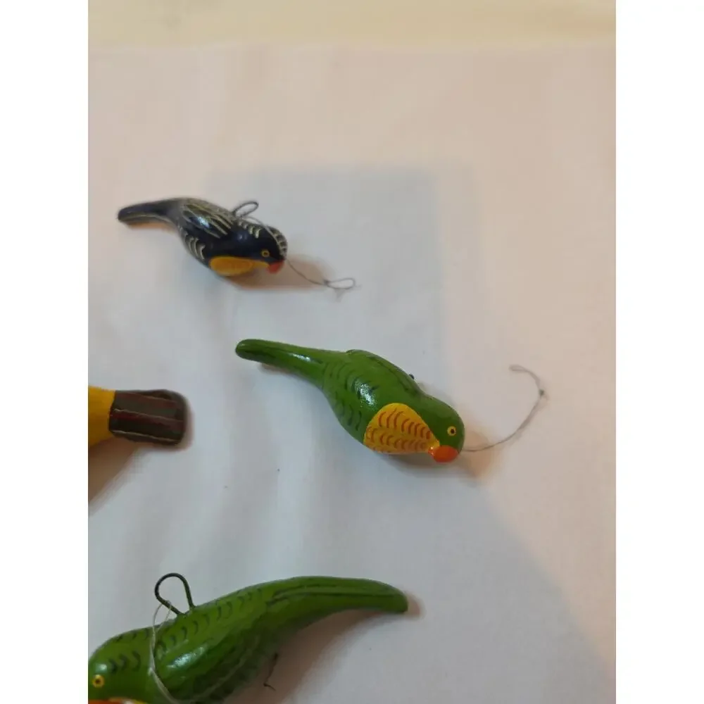10 Assorted Hand Painted Bird Christmas Ornaments Colorful Miniature Parrot
